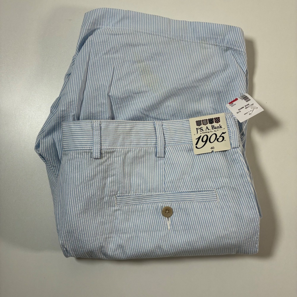NEW Jos. A. Bank Seersucker Shorts‎ 40 10" Blue Tailored Fit Striped Chino